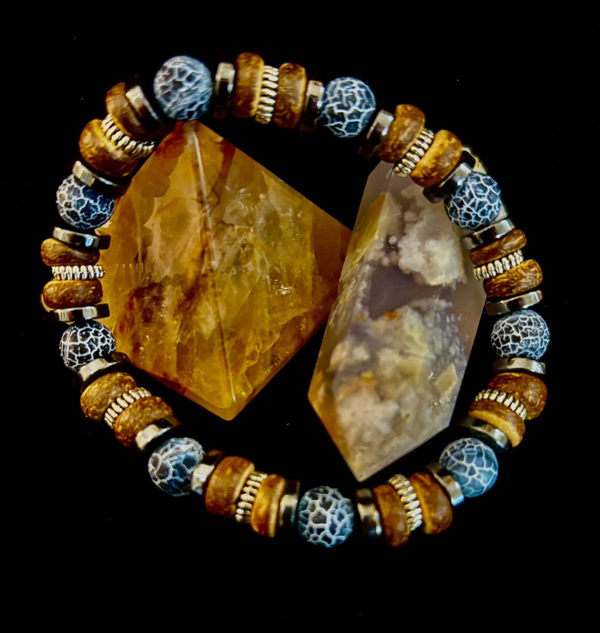 Earthforge Mixed Material Bracelet – Stone, Wood & Metal | Grounding, Strength & Balance | Reiki-Infused Bracelet for Medium to Large Wrists