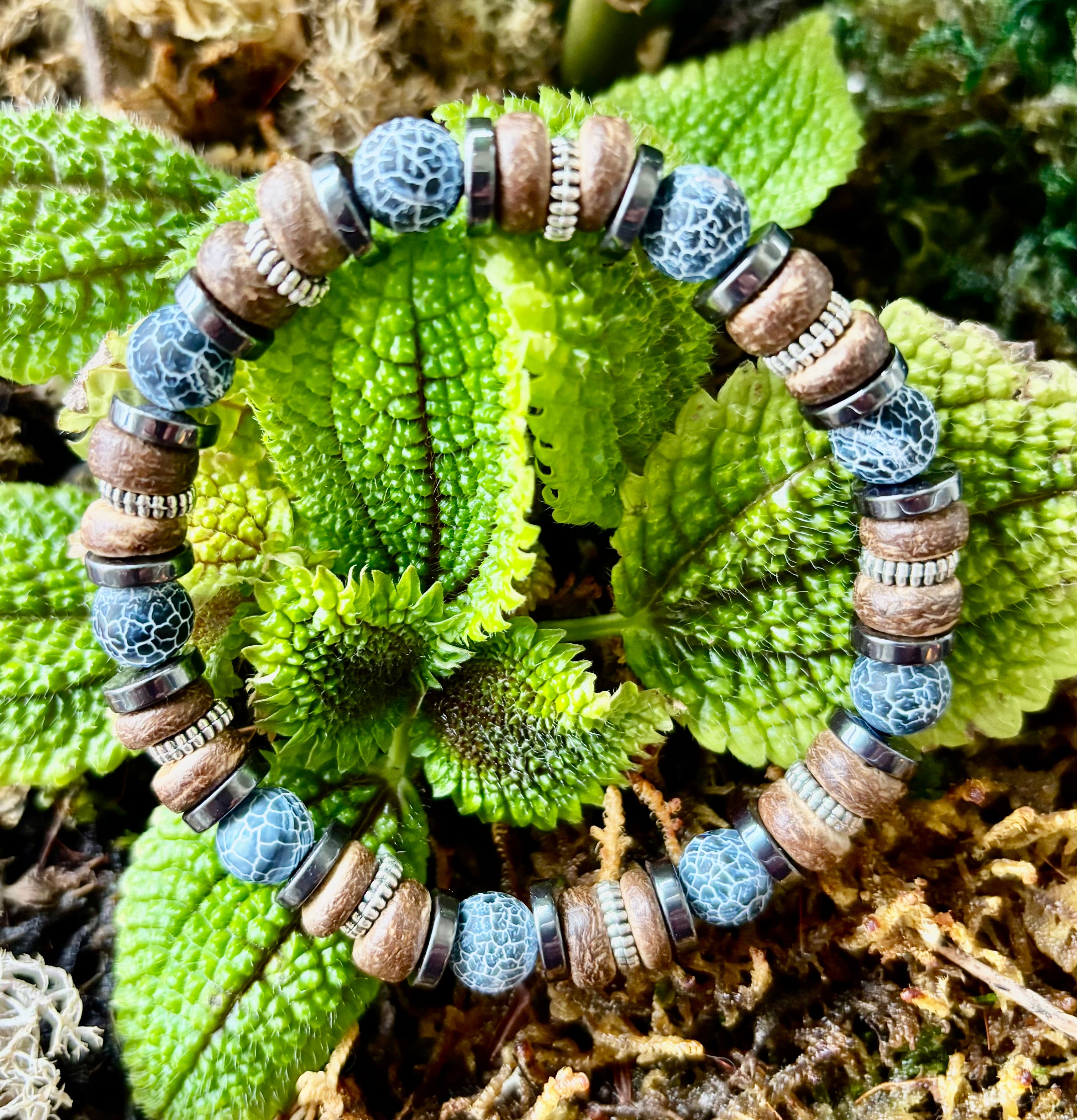 Earthforge Mixed Material Bracelet – Stone, Wood & Metal | Grounding, Strength & Balance | Reiki-Infused Bracelet for Medium to Large Wrists