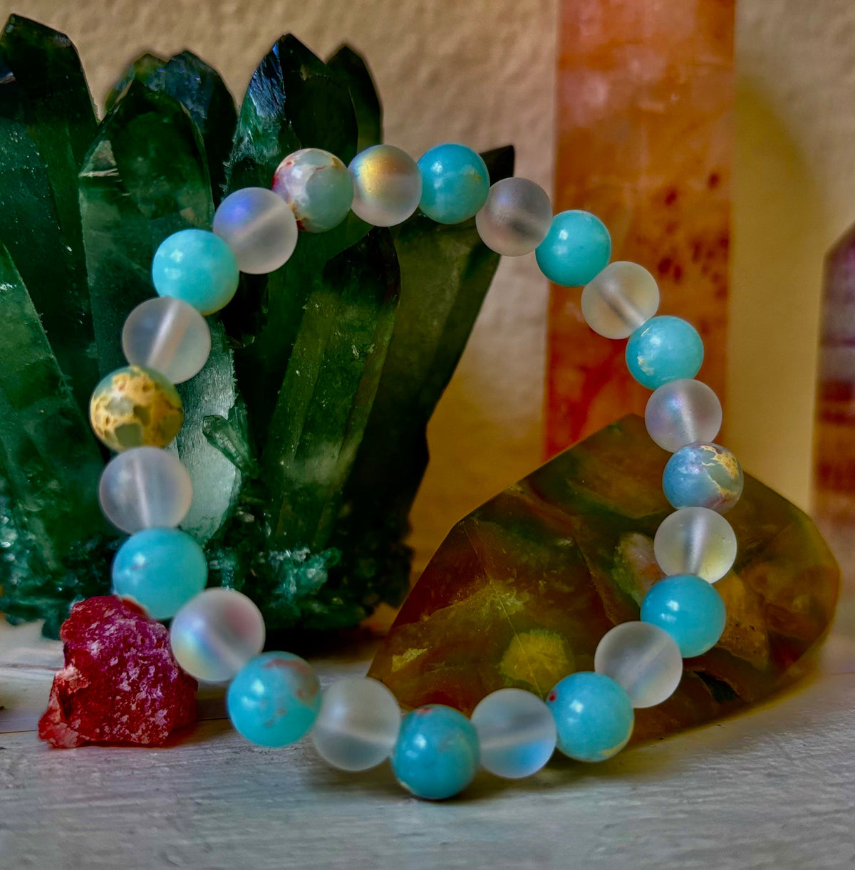 Ocean Breeze Resin Bead Bracelet – Sea Glass Vibes
