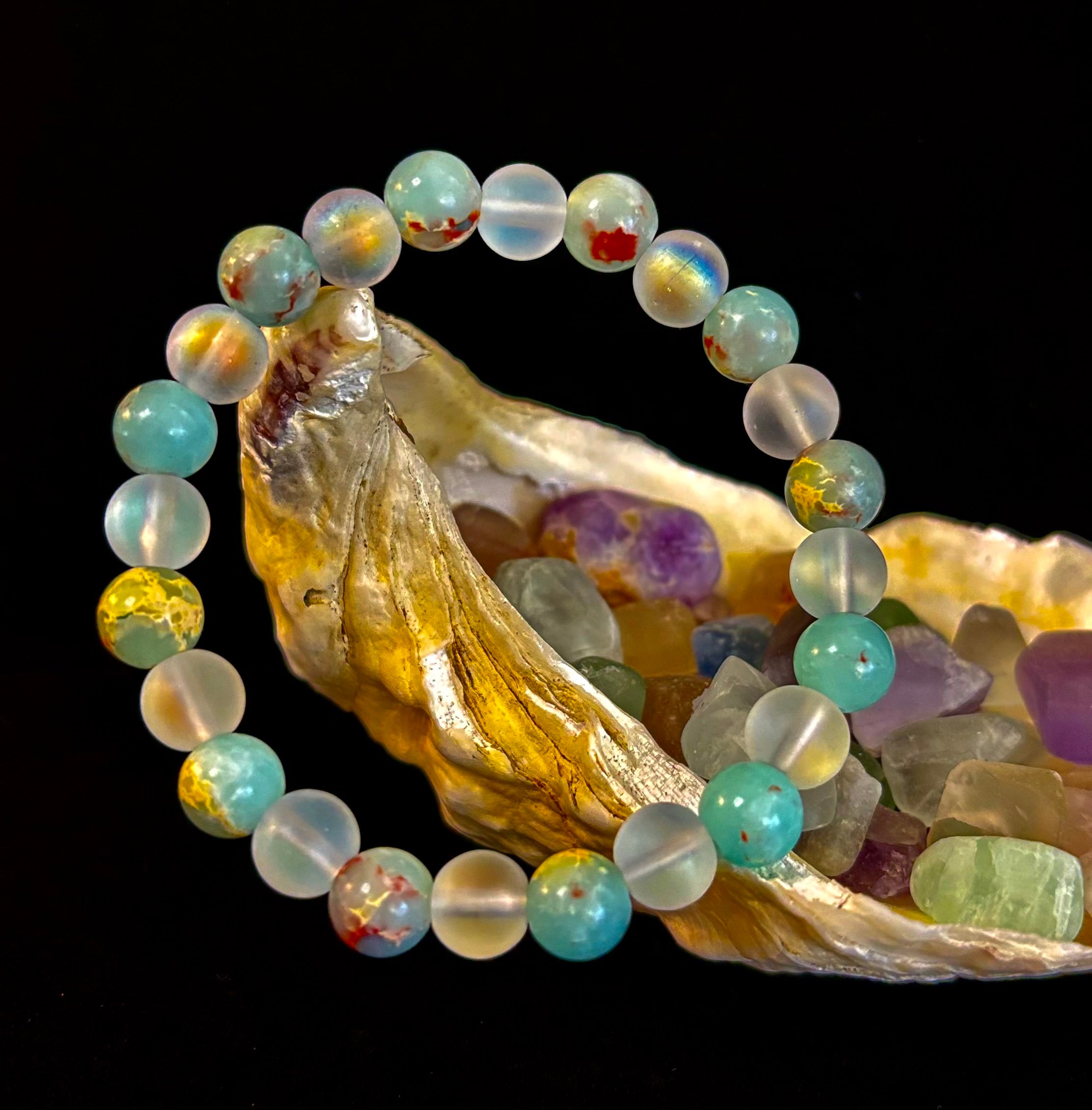 Ocean Breeze Resin Bead Bracelet – Sea Glass Vibes