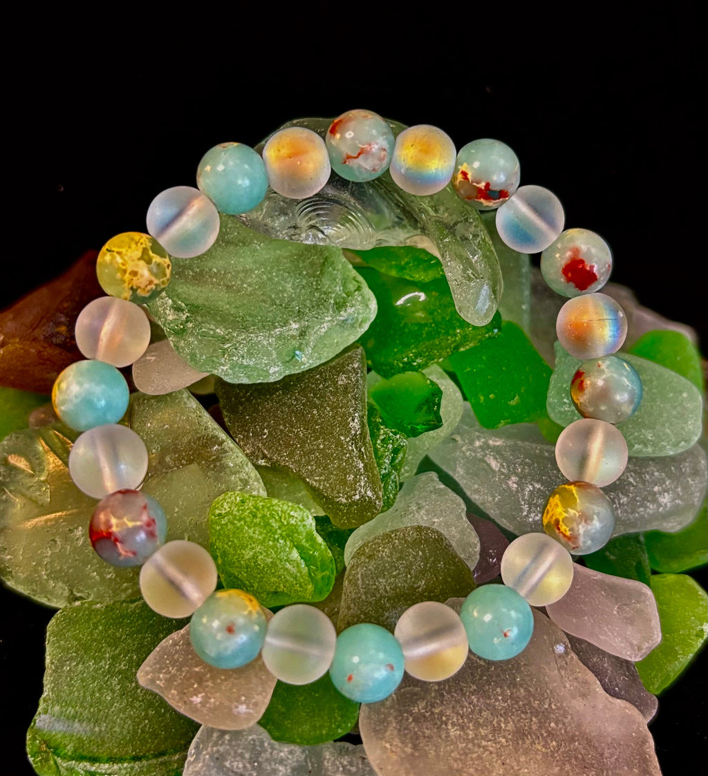 Ocean Breeze Resin Bead Bracelet – Sea Glass Vibes