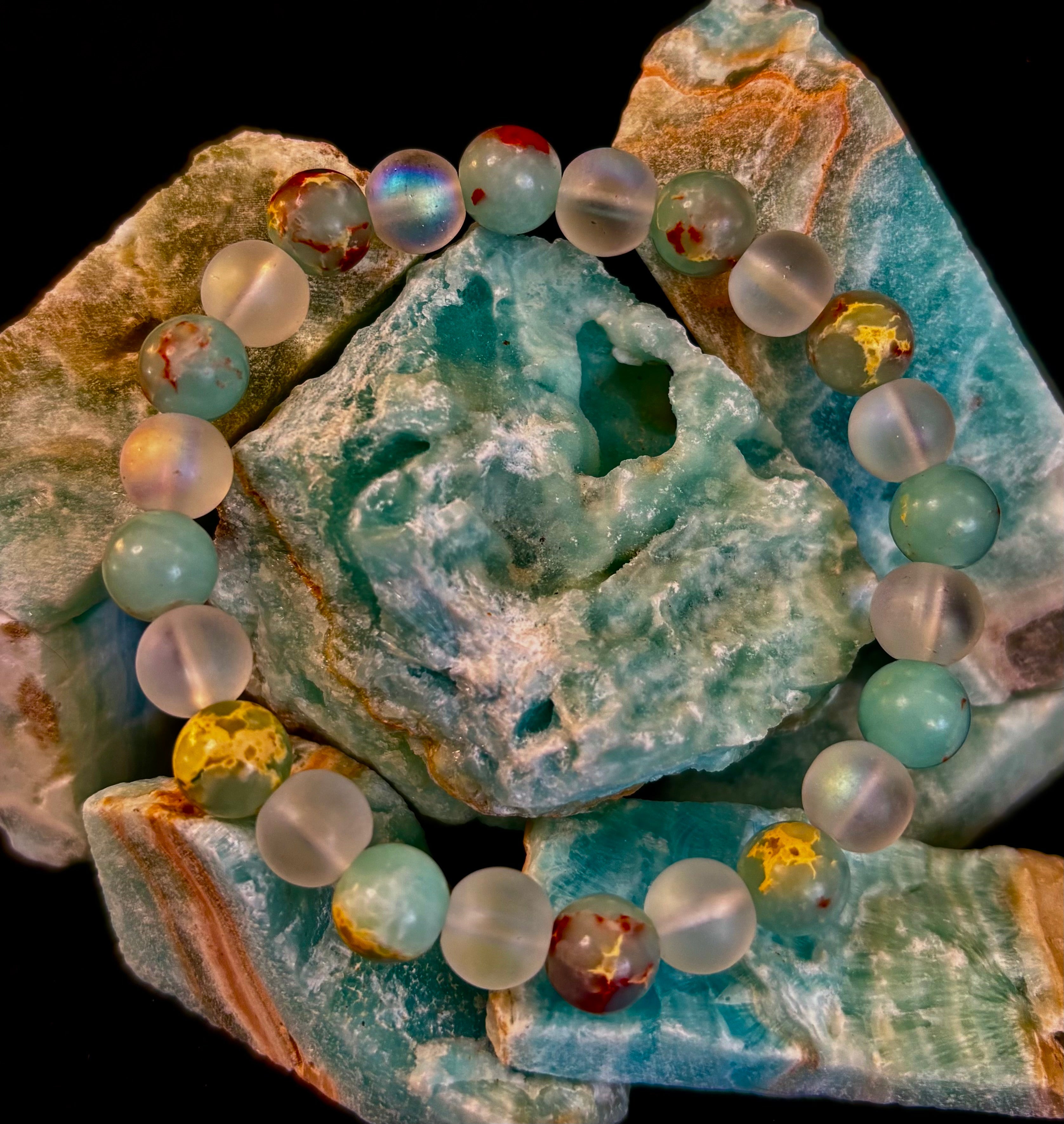 Ocean Breeze Resin Bead Bracelet – Sea Glass Vibes