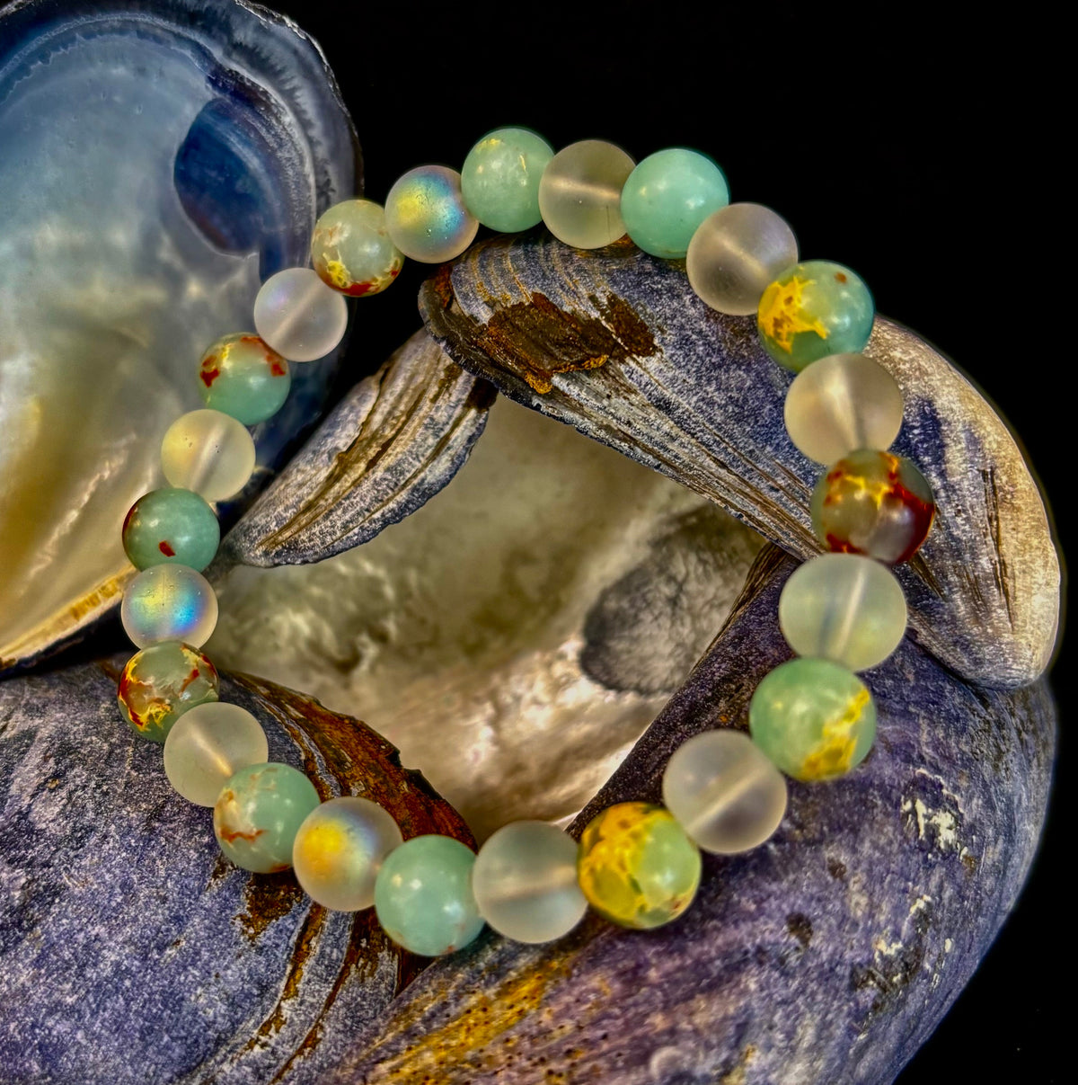 Ocean Breeze Resin Bead Bracelet – Sea Glass Vibes
