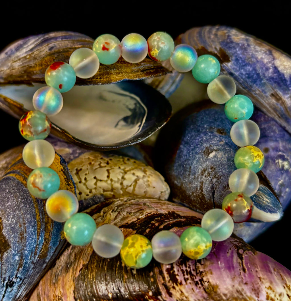 Ocean Breeze Resin Bead Bracelet – Sea Glass Vibes