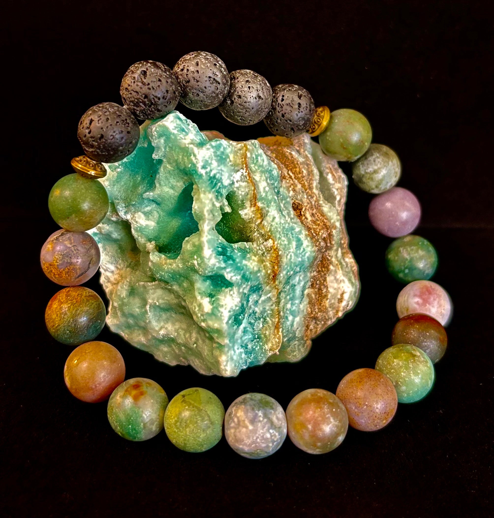 🌿 Grounded Strength Indian Agate Diffuser Bracelet – Lava Stone Energy (10mm)