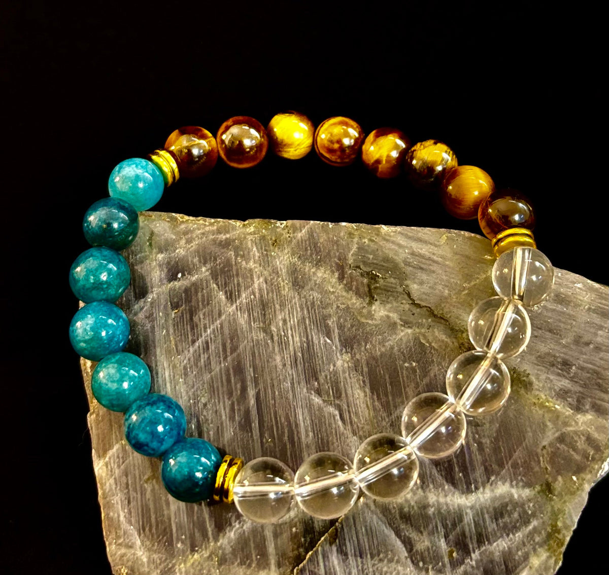 Make Your Move Bracelet – Blue Apatite, Tiger Eye & Clear Quartz - Motivation, Willpower & Energy Balance