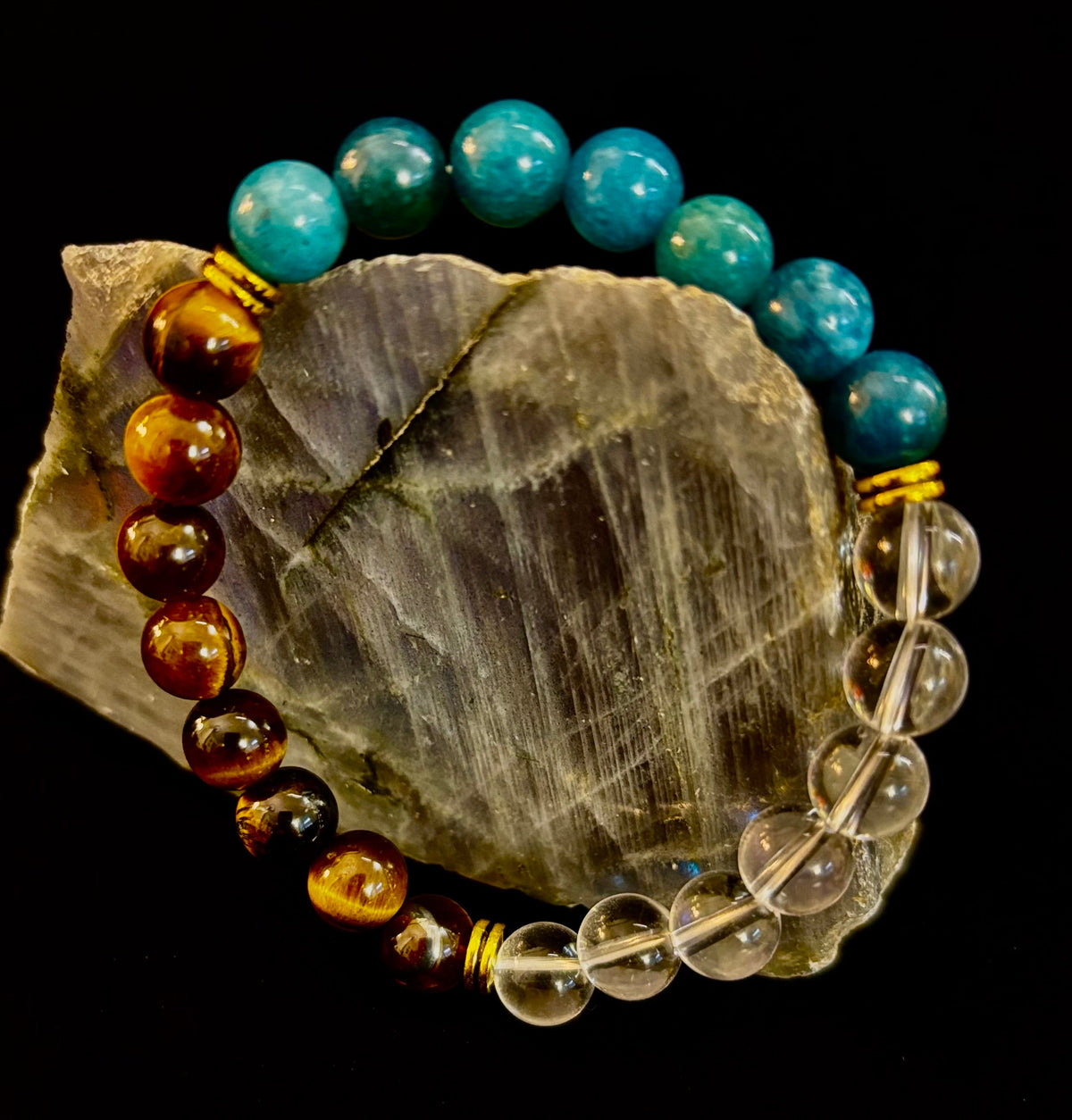 Make Your Move Bracelet – Blue Apatite, Tiger Eye & Clear Quartz - Motivation, Willpower & Energy Balance