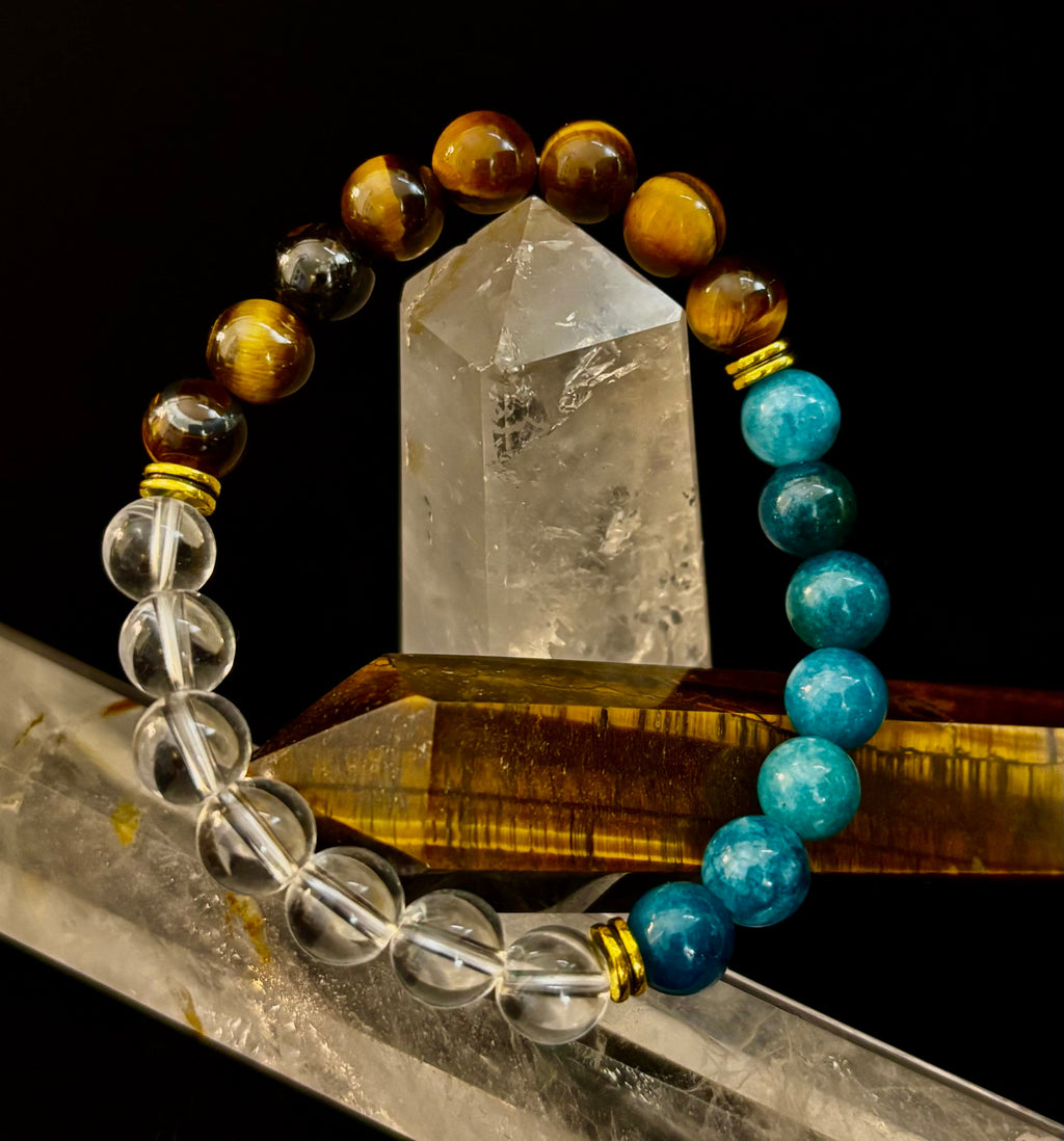 Make Your Move Bracelet – Blue Apatite, Tiger Eye & Clear Quartz - Motivation, Willpower & Energy Balance