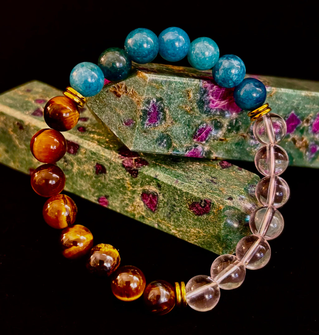 Make Your Move Bracelet – Blue Apatite, Tiger Eye & Clear Quartz - Motivation, Willpower & Energy Balance