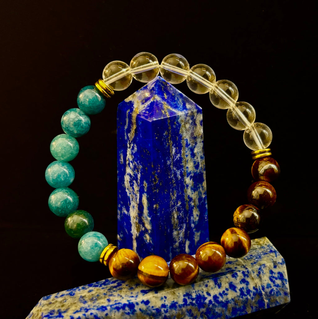 Make Your Move Bracelet – Blue Apatite, Tiger Eye & Clear Quartz - Motivation, Willpower & Energy Balance