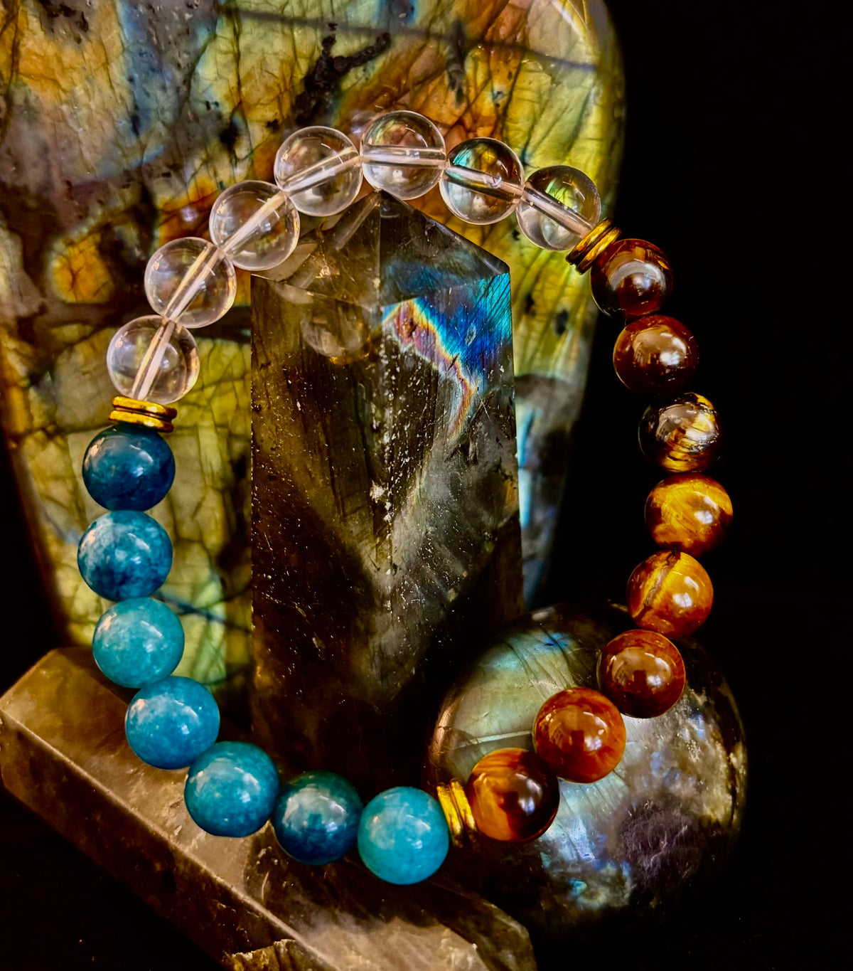 Make Your Move Bracelet – Blue Apatite, Tiger Eye & Clear Quartz - Motivation, Willpower & Energy Balance