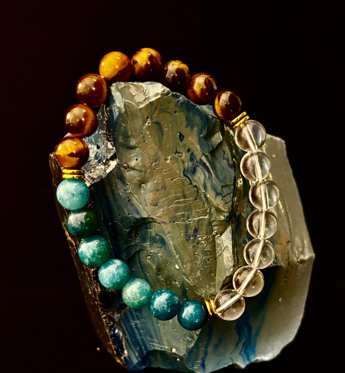 Make Your Move Bracelet – Blue Apatite, Tiger Eye & Clear Quartz - Motivation, Willpower & Energy Balance