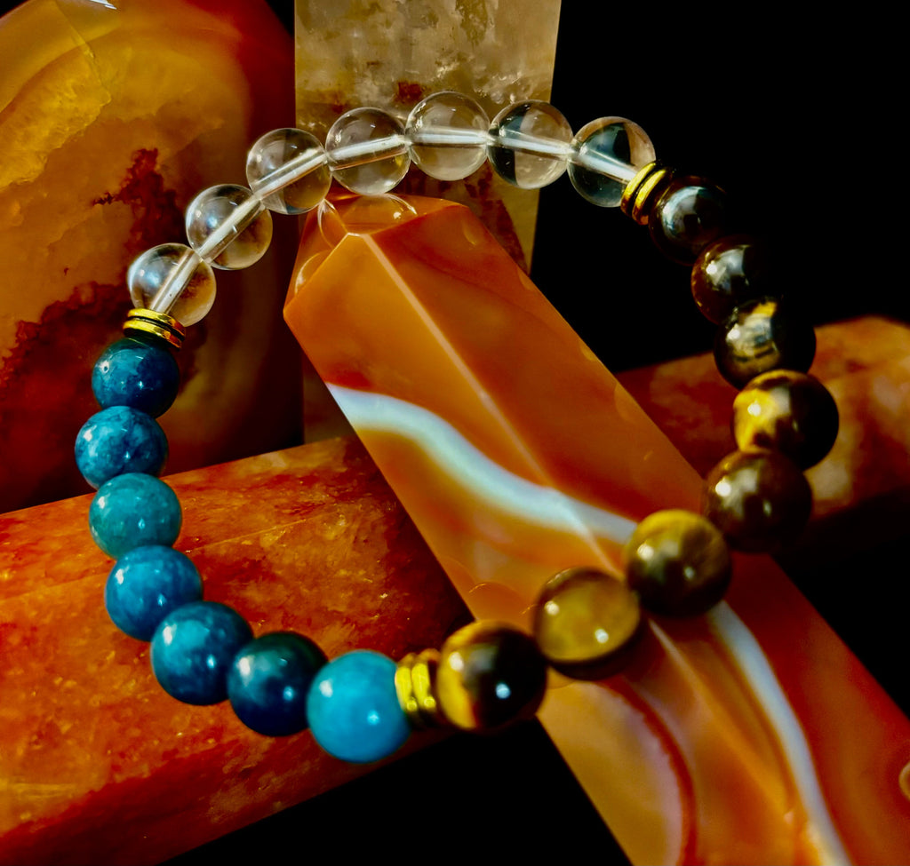 Make Your Move Bracelet – Blue Apatite, Tiger Eye & Clear Quartz - Motivation, Willpower & Energy Balance