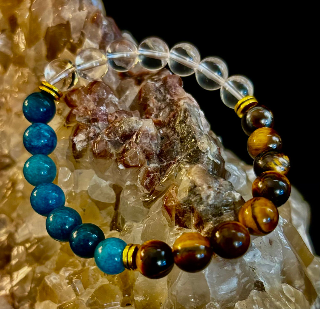 Make Your Move Bracelet – Blue Apatite, Tiger Eye & Clear Quartz - Motivation, Willpower & Energy Balance