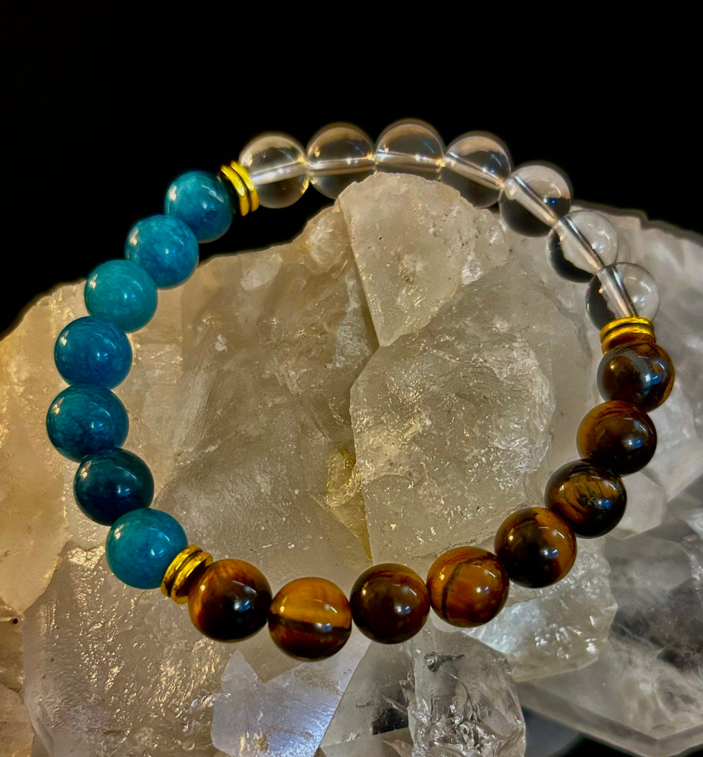 Make Your Move Bracelet – Blue Apatite, Tiger Eye & Clear Quartz - Motivation, Willpower & Energy Balance