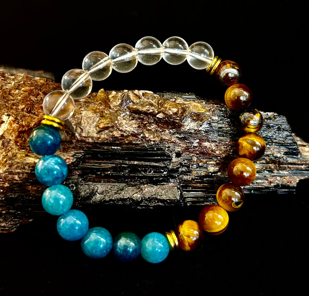 Make Your Move Bracelet – Blue Apatite, Tiger Eye & Clear Quartz - Motivation, Willpower & Energy Balance