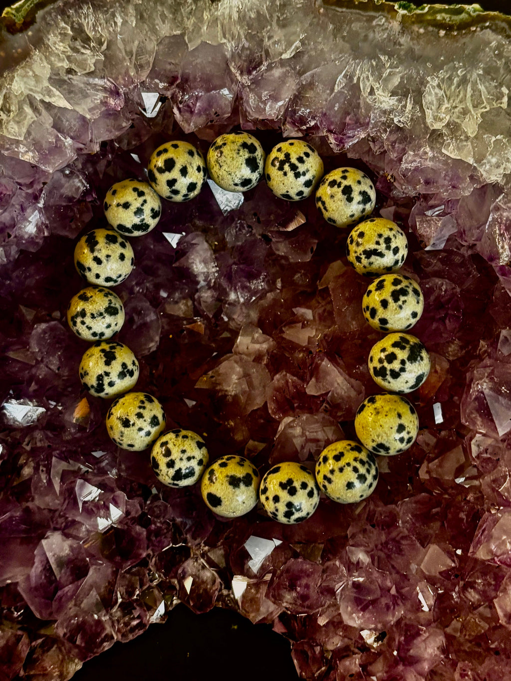 Reiki-Infused Natural Dalmatian Jasper Bracelet for Grounding, Inner Child Joy & Overthinking Relief (8mm, 10mm & 12mm)