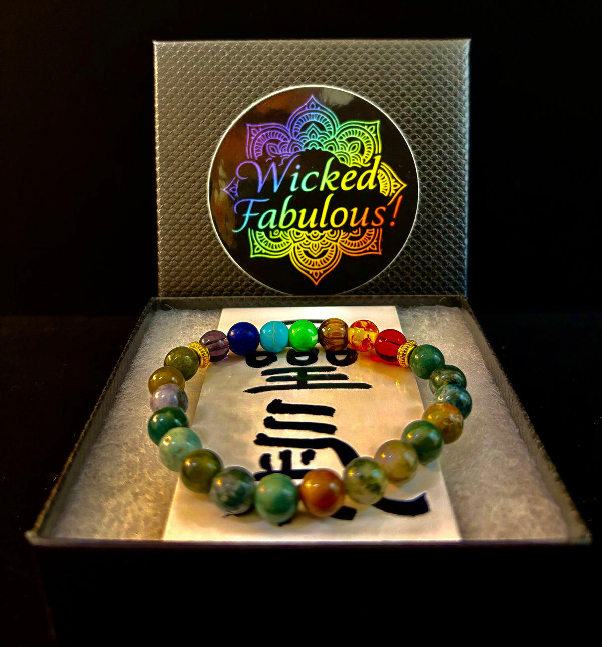 Chakra & Moss Agate Reiki-Infused Healing Bracelet – Grounding Energy & Spiritual Balance