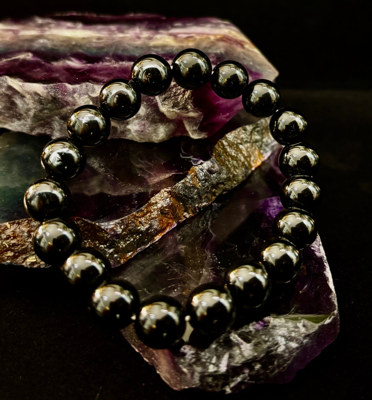 Black Onyx 8mm & 10mm Reiki-Infused Protection & Grounding Bracelet