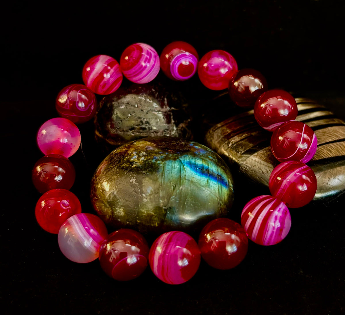 Fuchsia Fire Agate Bracelet