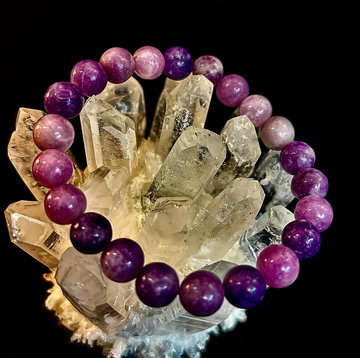 Reiki-Infused Natural Lepidolite Bracelet for Stress Relief, Emotional Balance & Nervous System Calm (8mm)