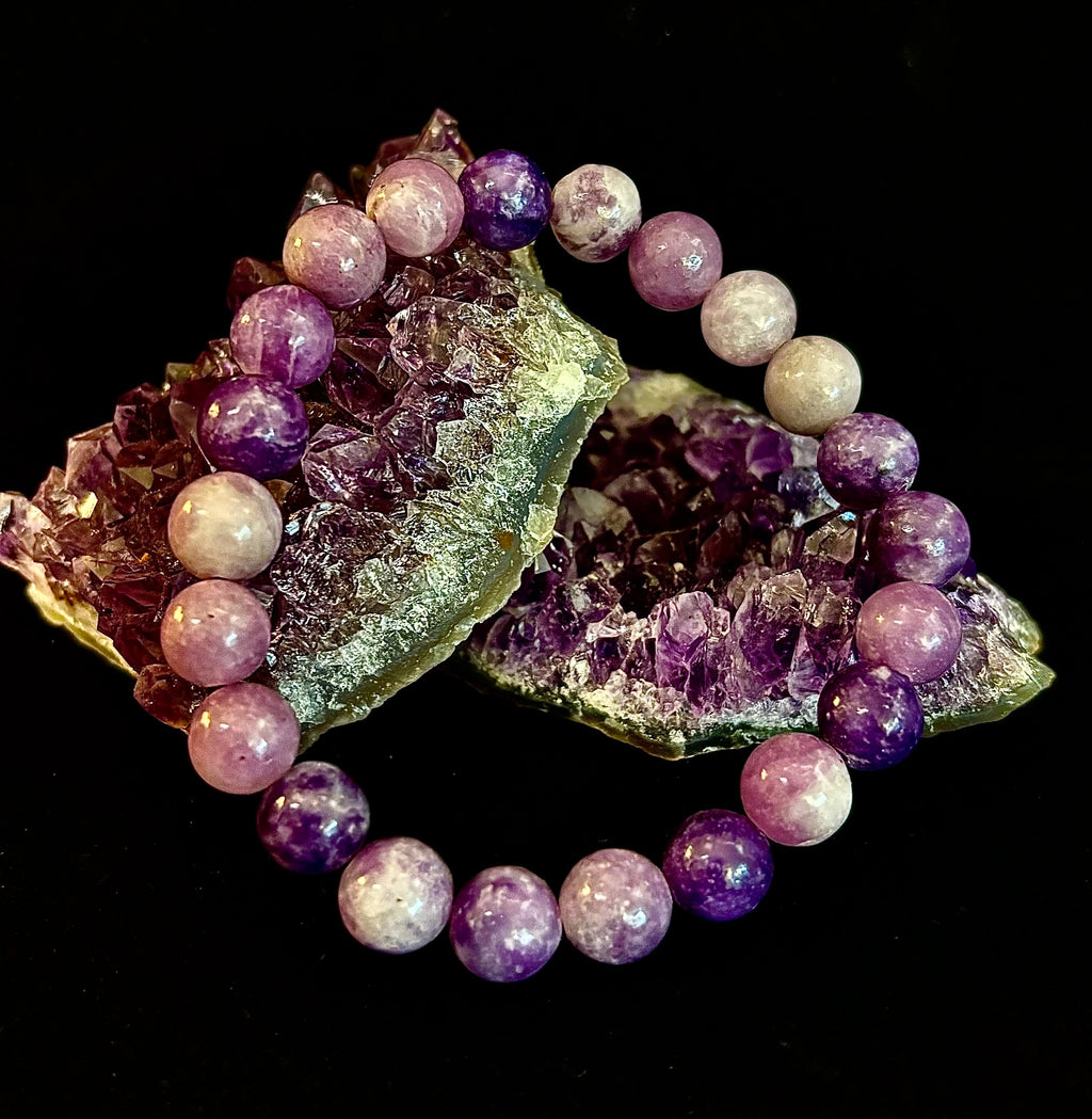 Reiki-Infused Natural Lepidolite Bracelet for Stress Relief, Emotional Balance & Nervous System Calm (8mm)