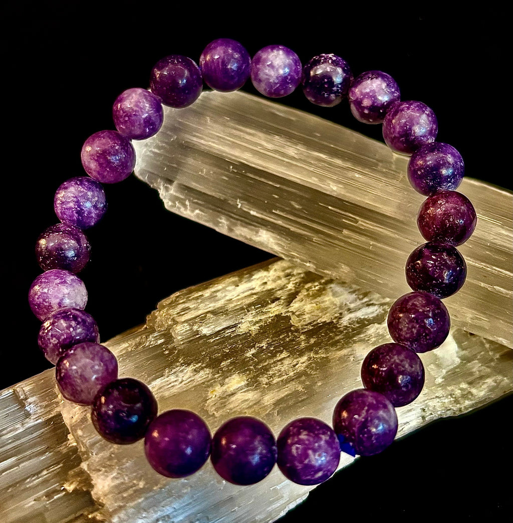 Reiki-Infused Natural Lepidolite Bracelet for Stress Relief, Emotional Balance & Nervous System Calm (8mm)