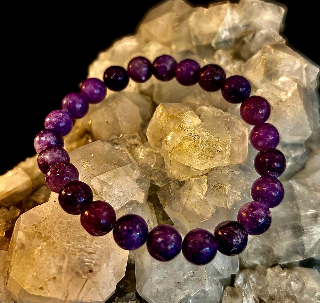 Reiki-Infused Natural Lepidolite Bracelet for Stress Relief, Emotional Balance & Nervous System Calm (8mm)