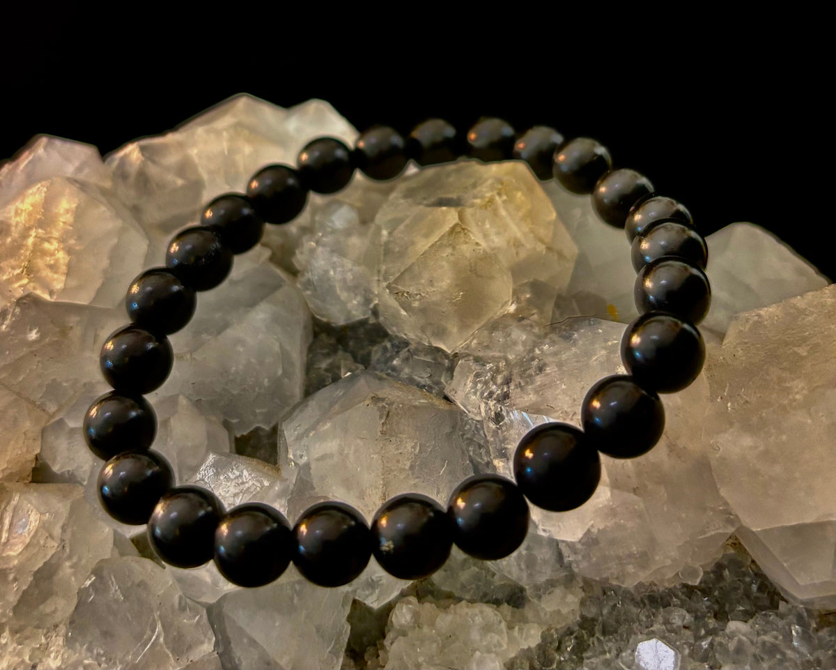 Reiki-Infused Authentic Karelian Shungite Bracelet for EMF Shielding, Detoxification & Deep Grounding (8mm)