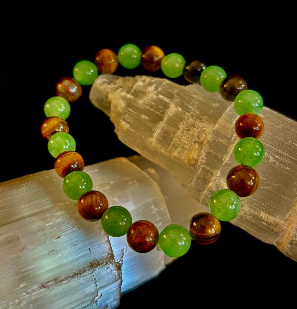 Green Aventurine & Tiger’s Eye Prosperity Bracelet – Abundance, Confidence & Luck (Medium Wrists)