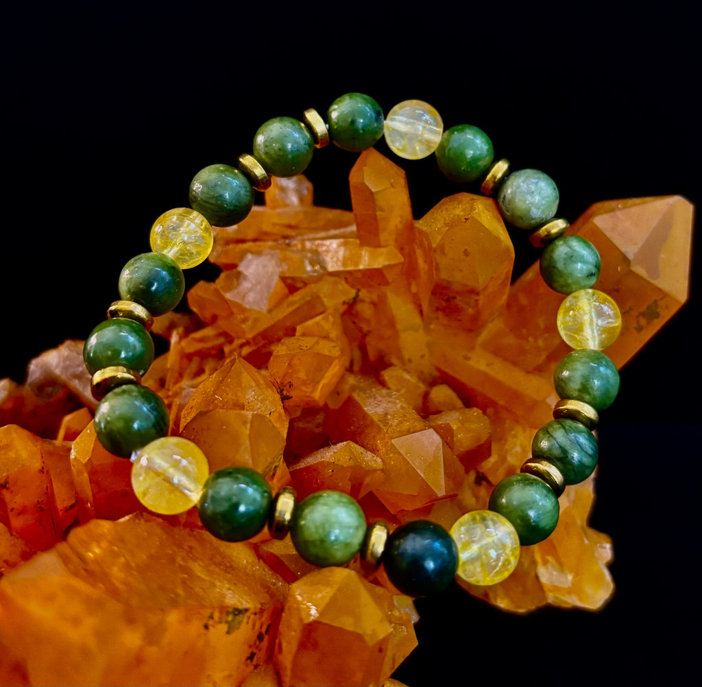The Prosperity & Growth Touchstone | Green Jade & Citrine Intention Bracelet