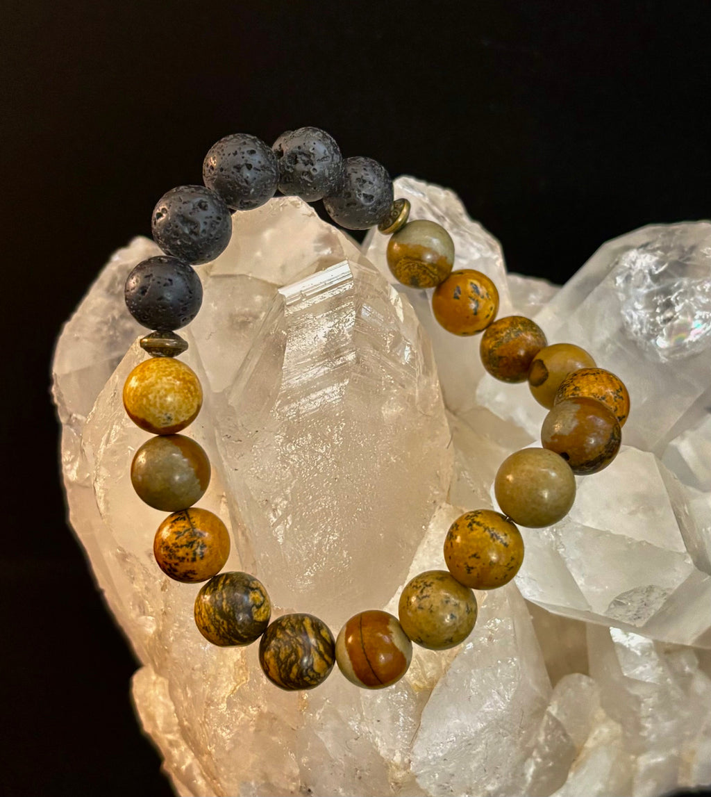 The Terra Grounding Anchor | Picture Jasper & Black Lava Essential Oil Diffuser Bracelet