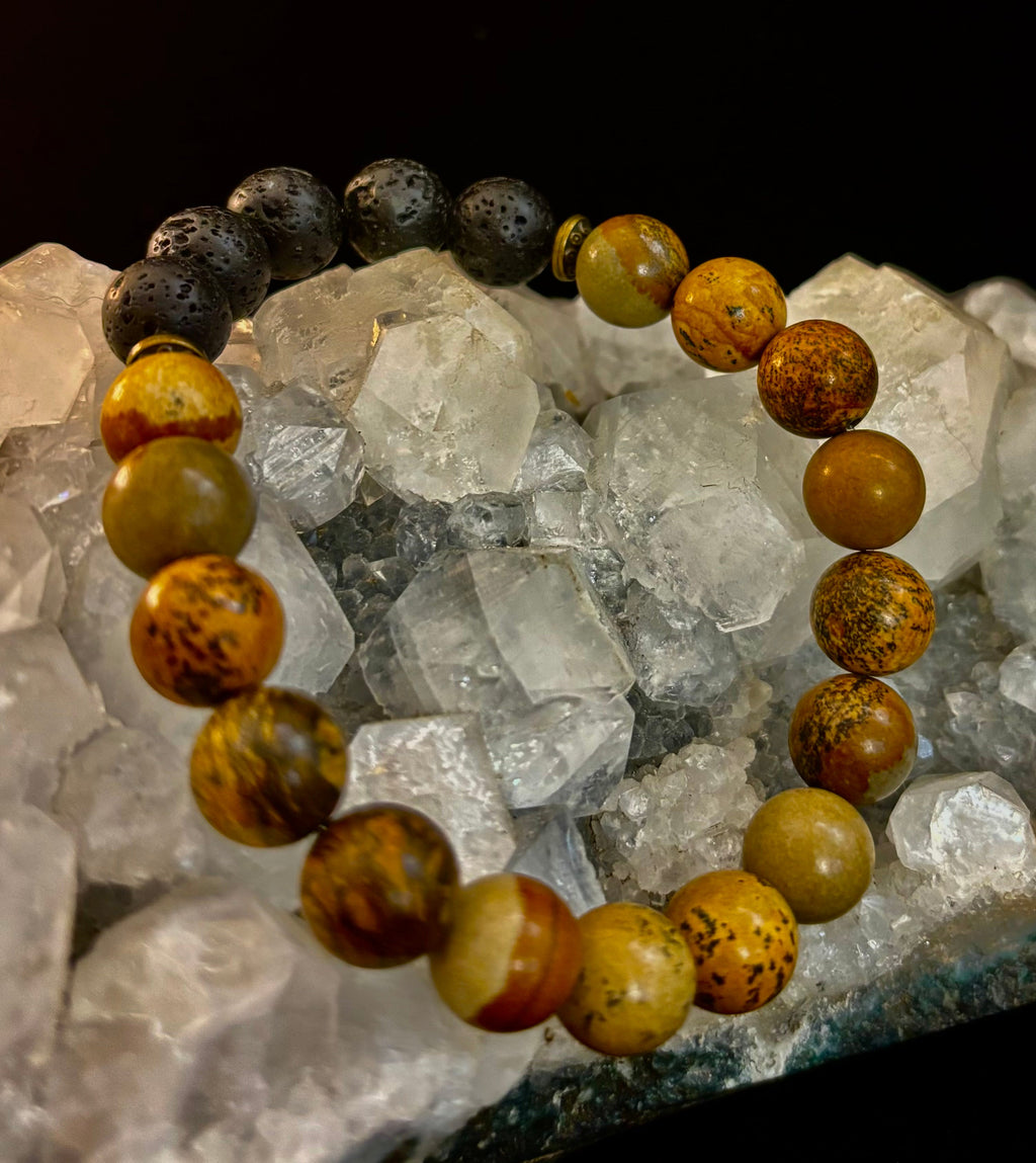 The Terra Grounding Anchor | Picture Jasper & Black Lava Essential Oil Diffuser Bracelet