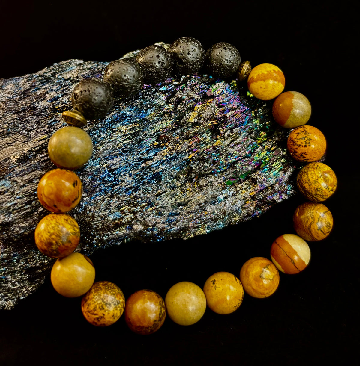 The Terra Grounding Anchor | Picture Jasper & Black Lava Essential Oil Diffuser Bracelet