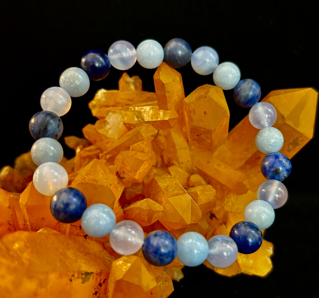 The Sacred Calm Trio | Sodalite, Chalcedony & Angelite Intention Bracelet