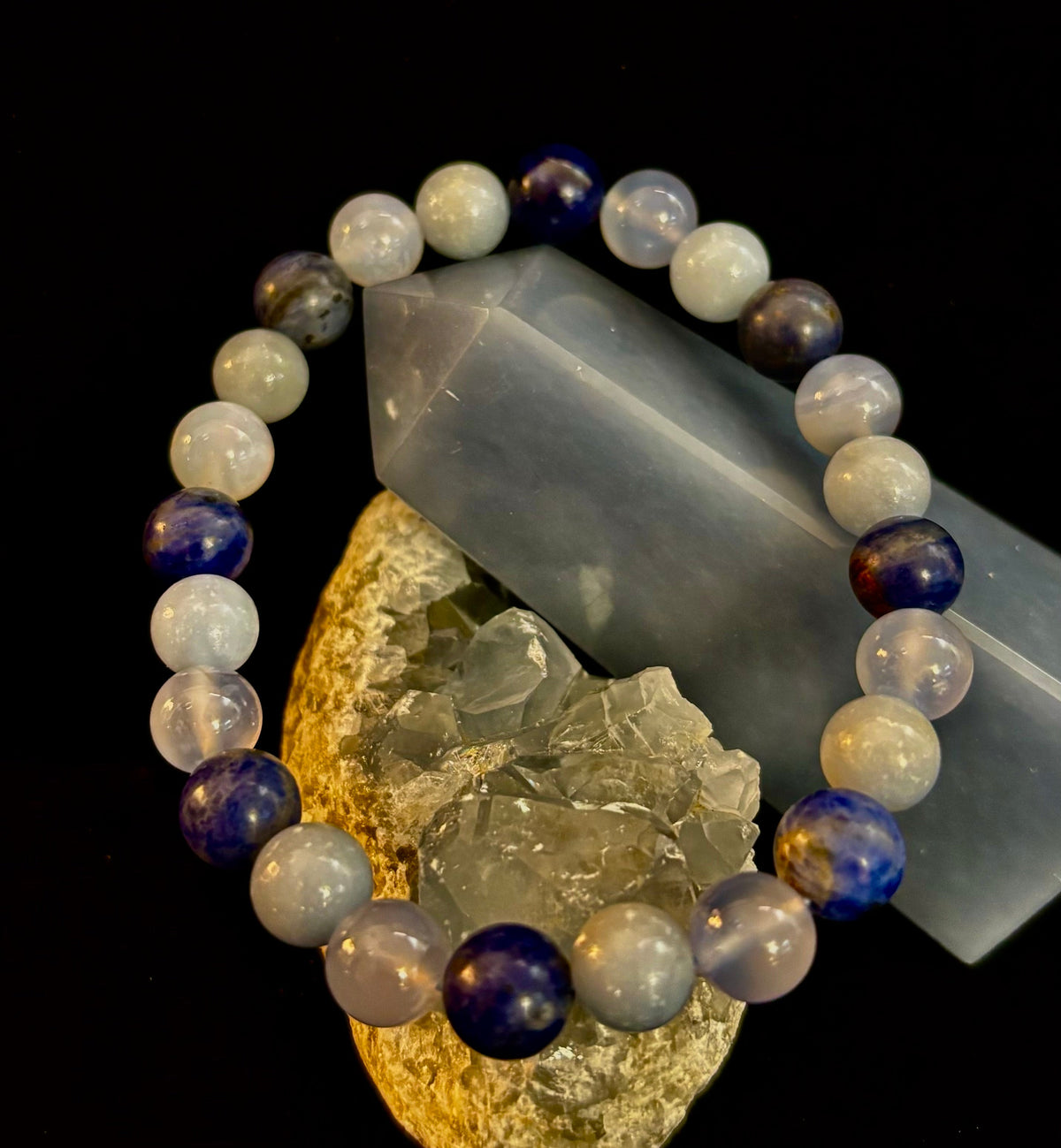 The Sacred Calm Trio | Sodalite, Chalcedony & Angelite Intention Bracelet