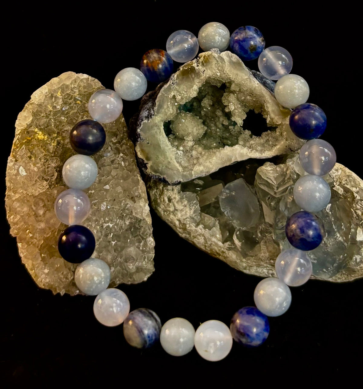 The Sacred Calm Trio | Sodalite, Chalcedony & Angelite Intention Bracelet