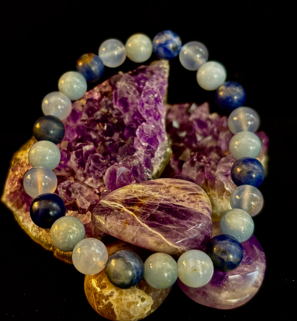 The Sacred Calm Trio | Sodalite, Chalcedony & Angelite Intention Bracelet
