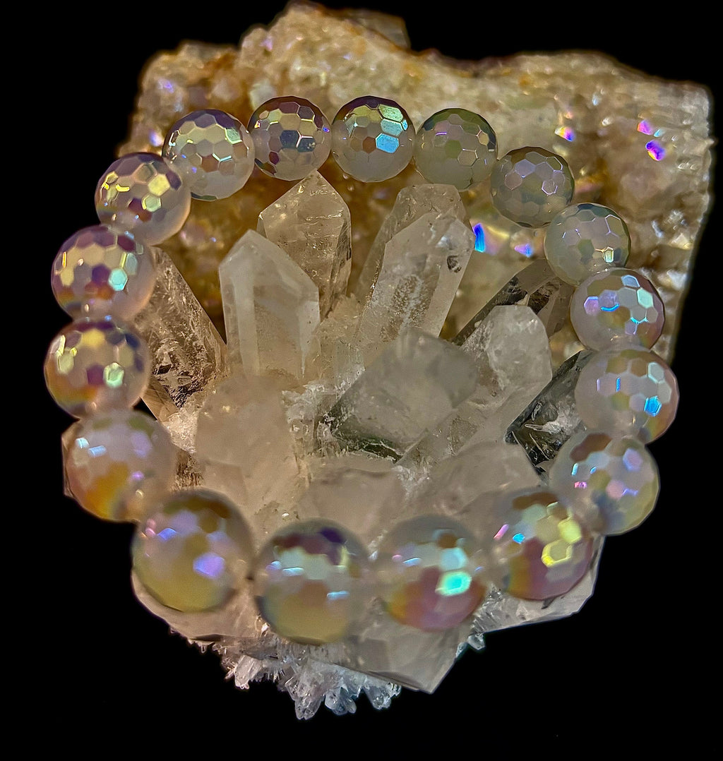 The Glitterati – AB Mystic Faceted White Agate Gemstone Bracelet (12mm)