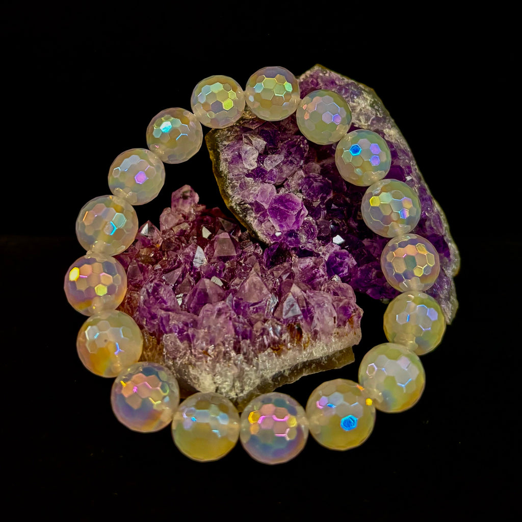 The Glitterati – AB Mystic Faceted White Agate Gemstone Bracelet (12mm)