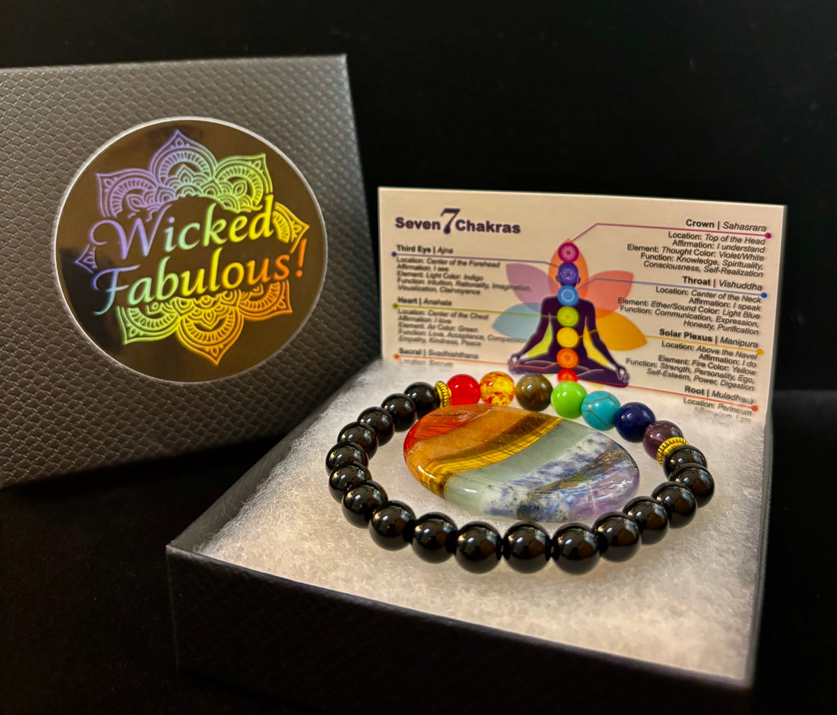 7 Chakra & Black Onyx Reiki-Infused Balance & Protection Bracelet (Medium Wrist)