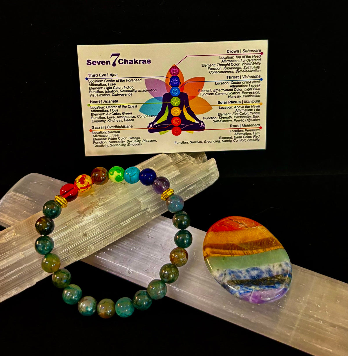 Chakra & Moss Agate Reiki-Infused Healing Bracelet – Grounding Energy & Spiritual Balance
