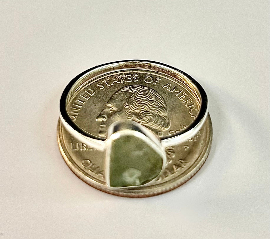 Cosmic Transformation: Raw Moldavite Ring in .925 Sterling Silver