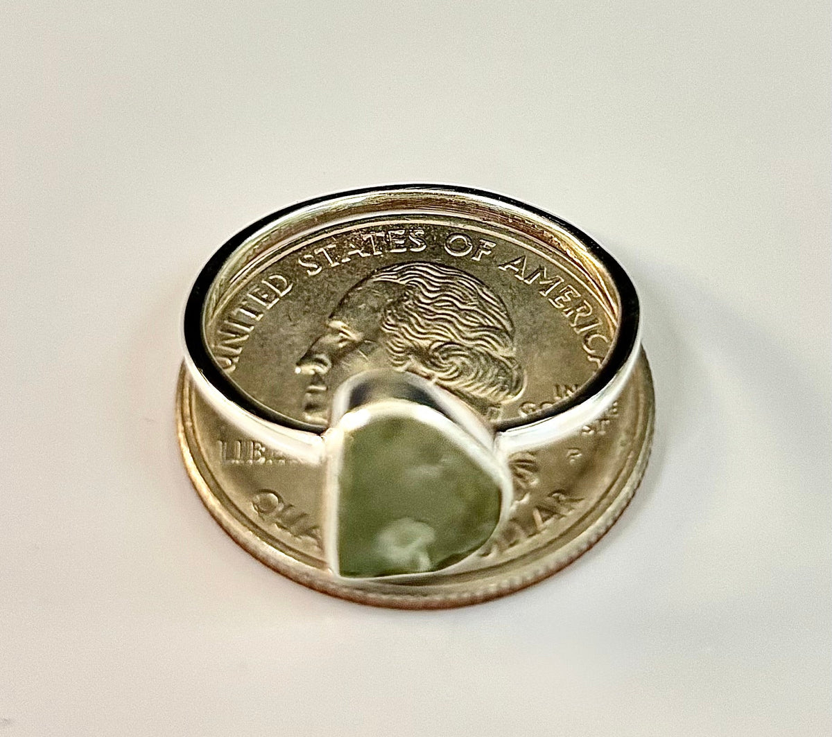 Cosmic Transformation: Raw Moldavite Ring in .925 Sterling Silver