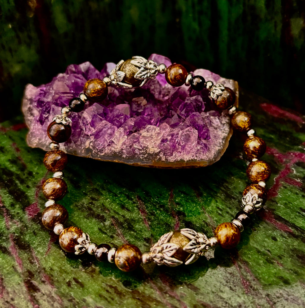 "Stay in My Power" Pyrite, Bronzite & Garnet Bracelet (Small Wrists)