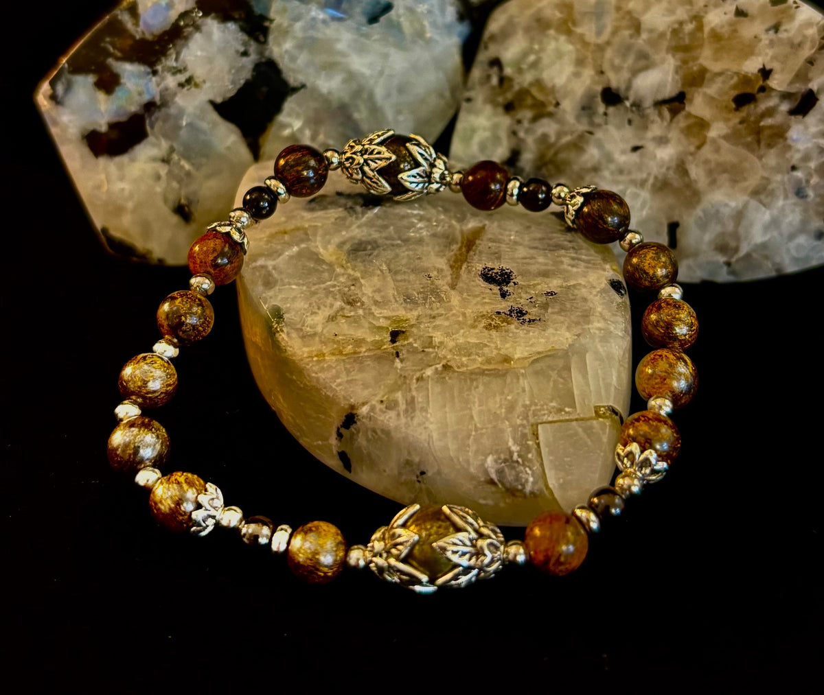 "Stay in My Power" Pyrite, Bronzite & Garnet Bracelet (Small Wrists)