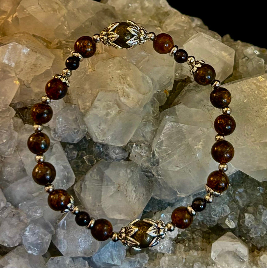 "Stay in My Power" Pyrite, Bronzite & Garnet Bracelet (Small Wrists)