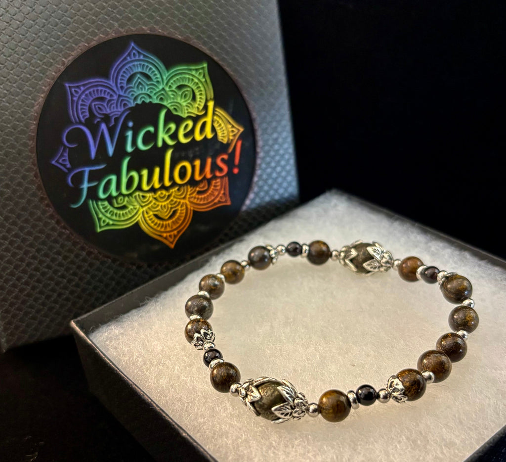 "Stay in My Power" Pyrite, Bronzite & Garnet Bracelet (Small Wrists)