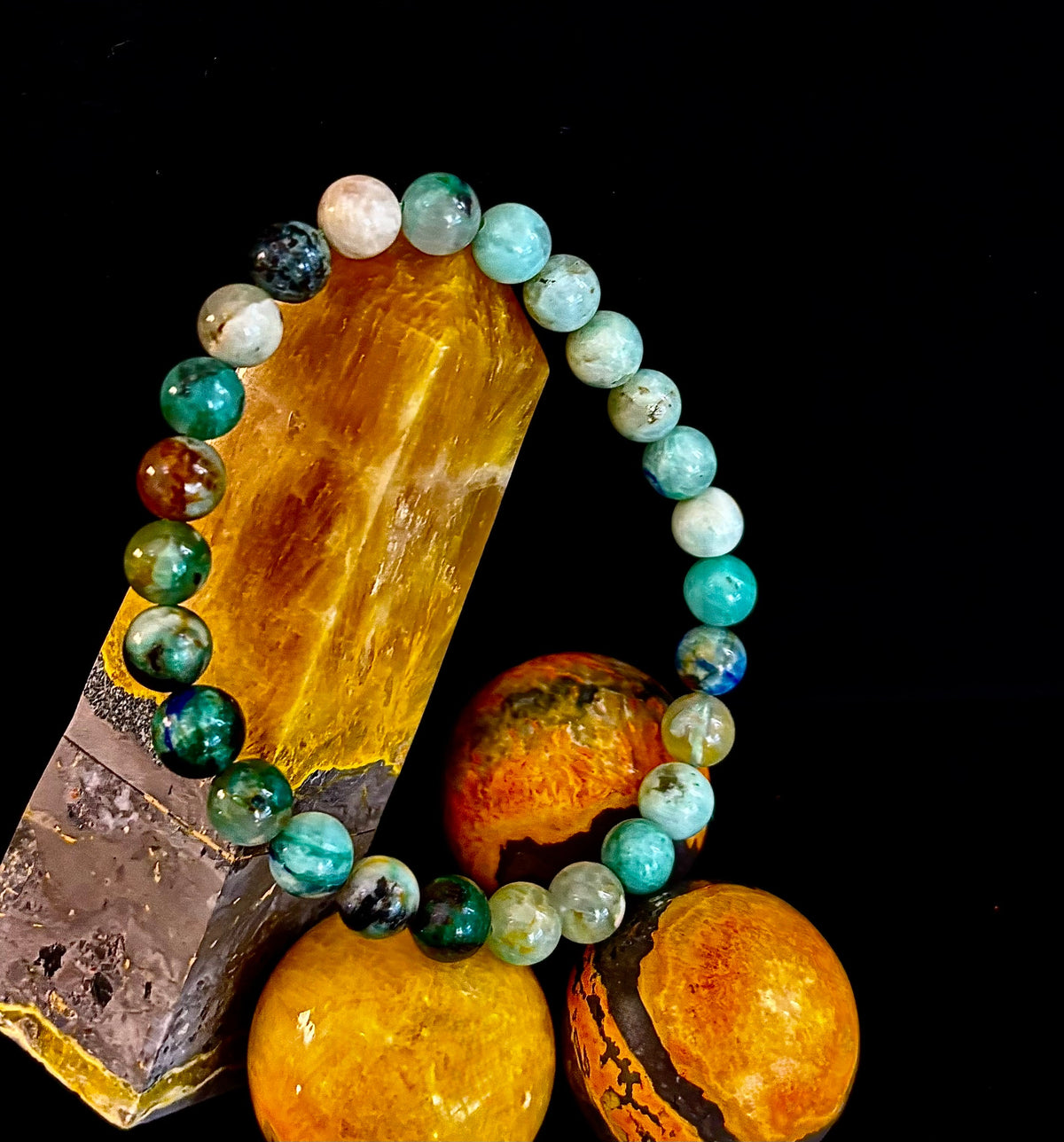 Ocean Horizon: Natural Fynchenite 8mm Gemstone Stretch Bracelet