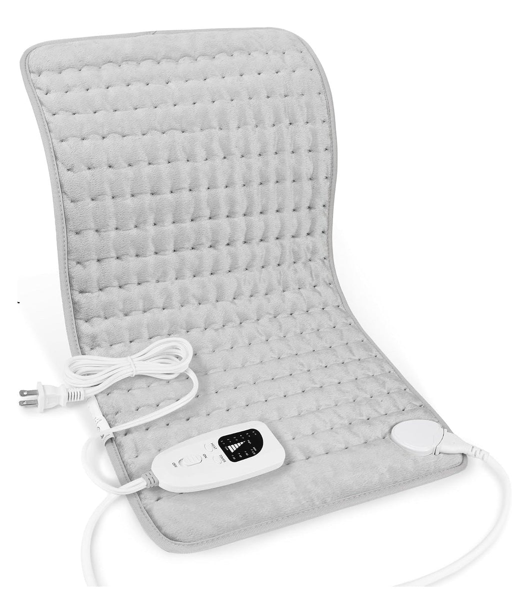 Heating Pad 24 x 12 Inch Electric 6 Heat Settings 4 Timers Light Gray